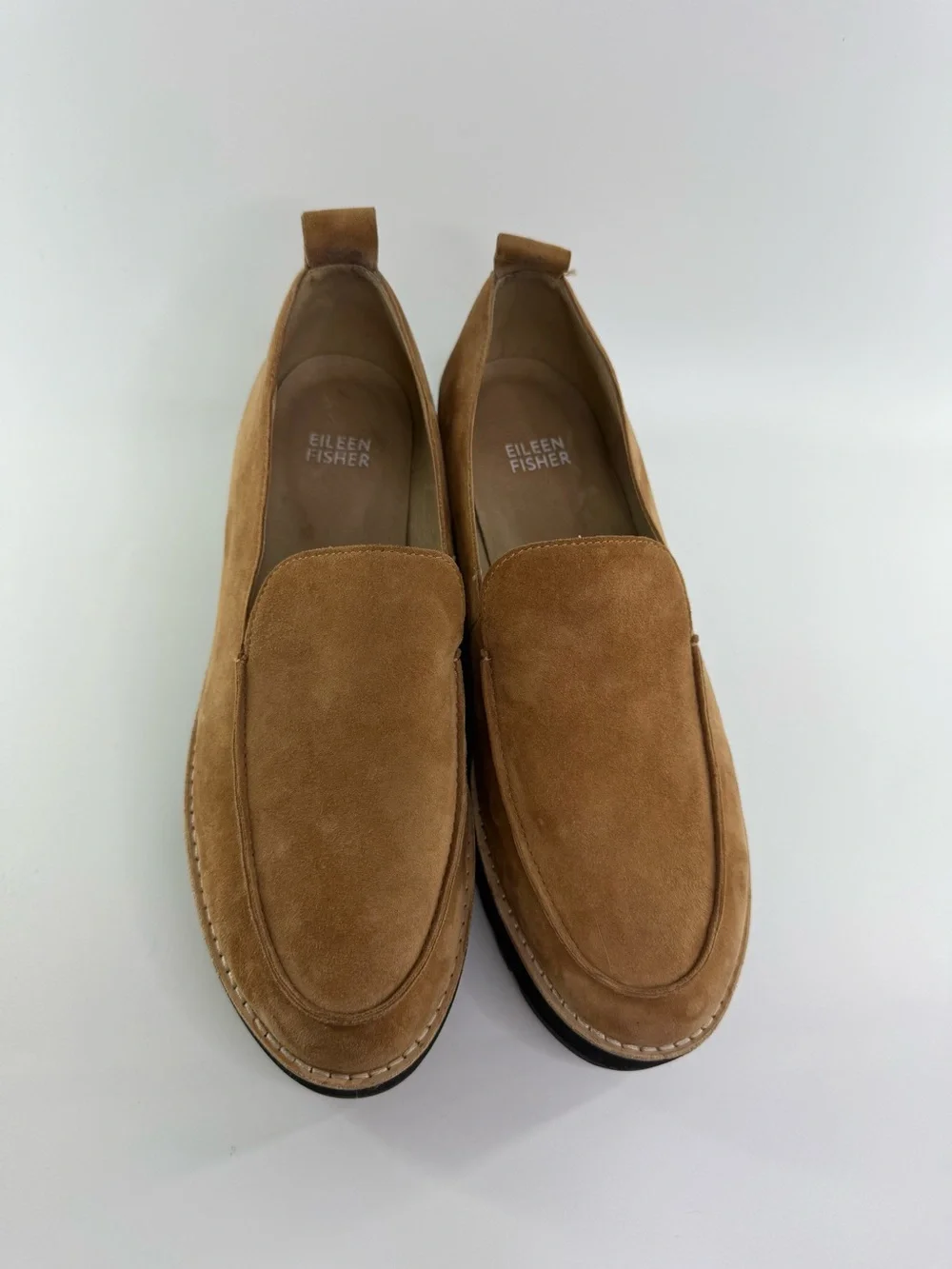 Eileen Fisher Ells Suede Platform Loafers Tan Cognac Size 8
